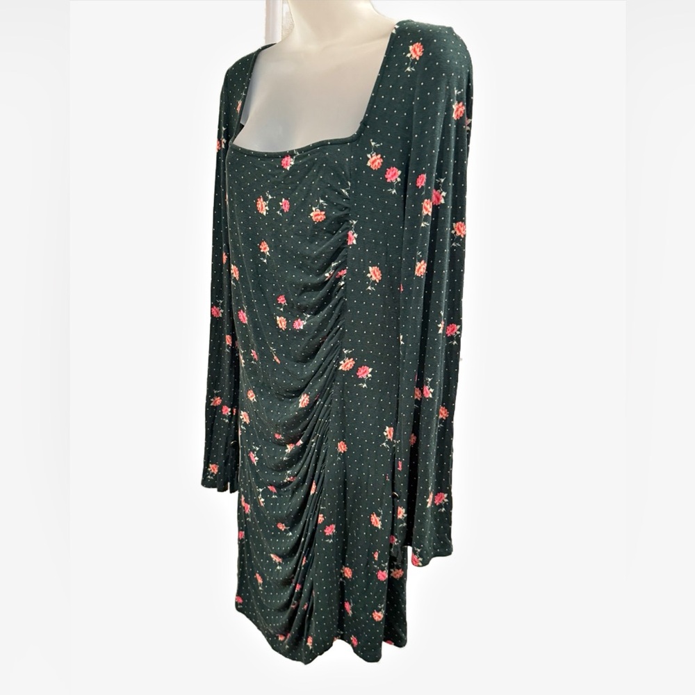 Free People | Celia Mini Dress - Emerald Jewel Floral/Polka Dot Print - Ruched - Picture 4 of 13